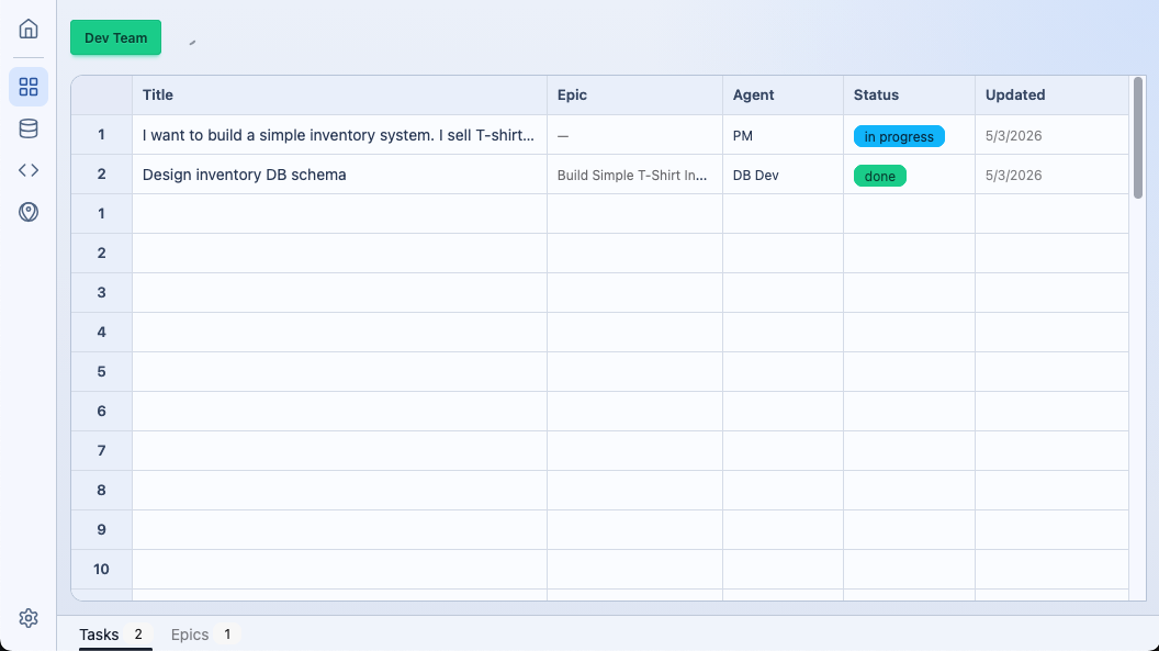 Project management with tasks and epics